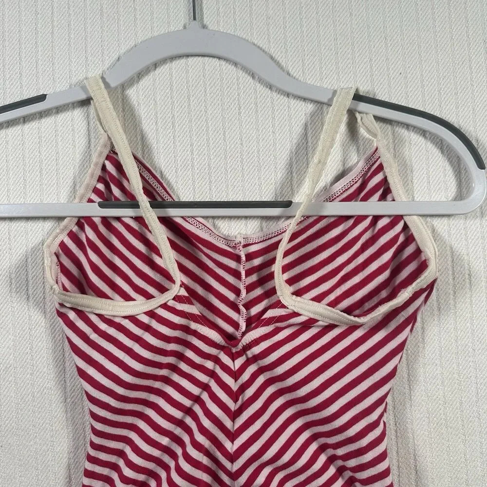 Vintage Speedo Swimsuit One Piece Red White Striped Chevron V-Neck USA Small